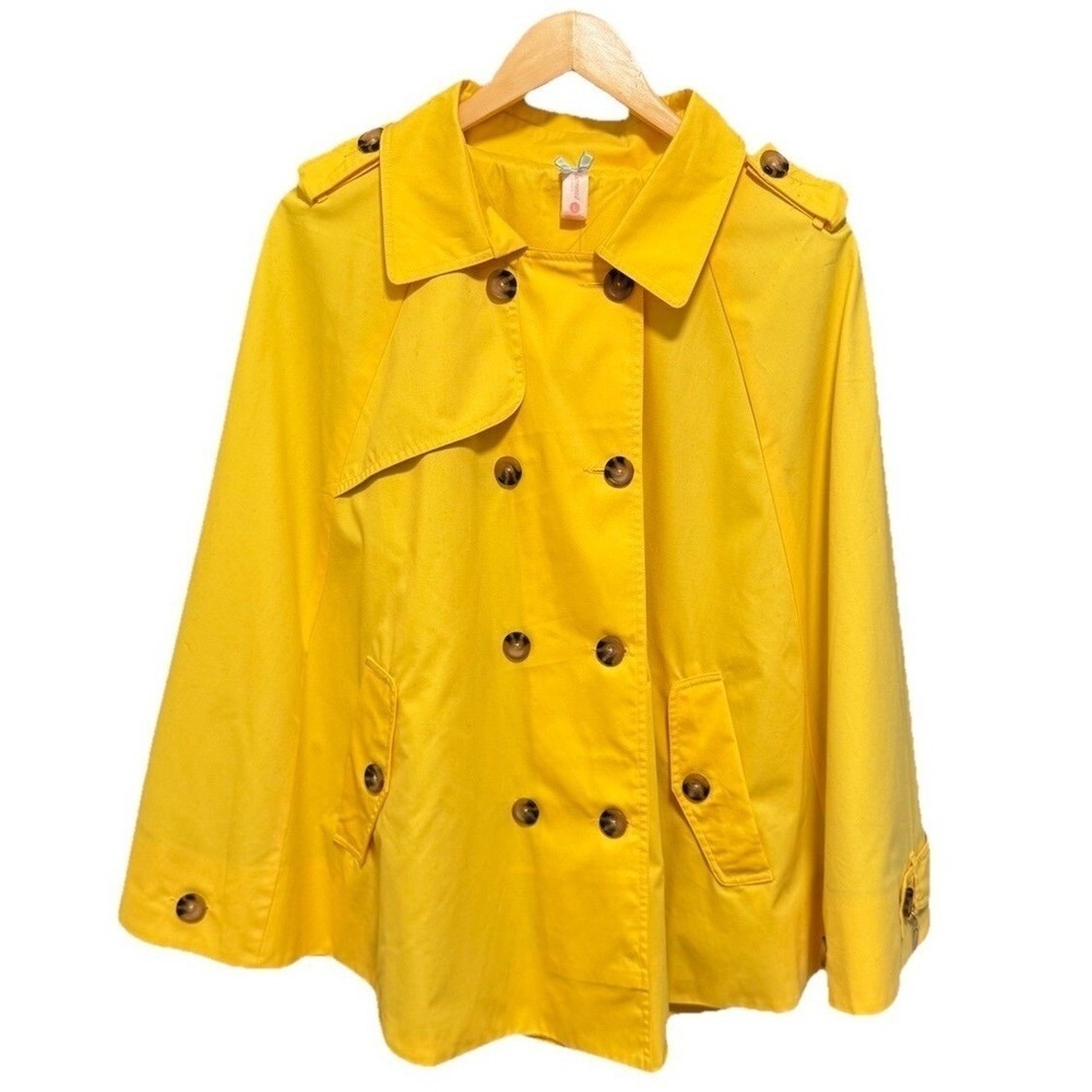 DownEast Basics Lemon Zest Yellow Partly Cloudy Poncho Trench Cape Coat Large